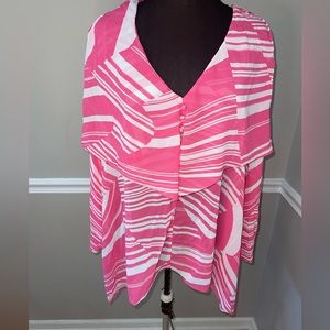 Ashley Stewart Womens‎ Plus Size Blouse Pink White 26 NWT